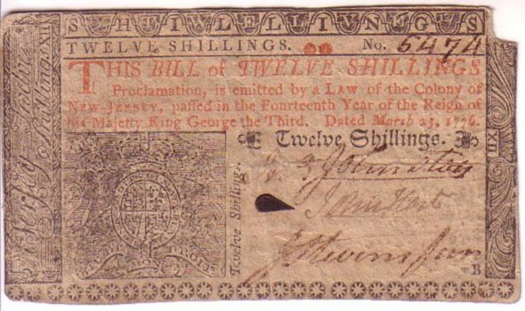 (AMERICAN REVOLUTION.) JOHN HART. Colonial banknote Signed, as Member of the First Provincial Congress of New Jersey,